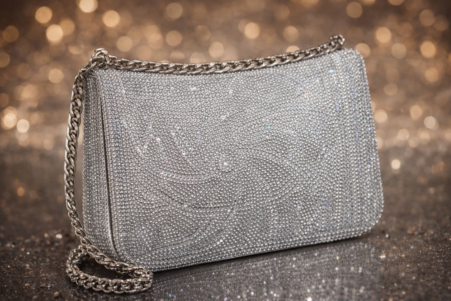Silver Luxe Stone Sling Clutch